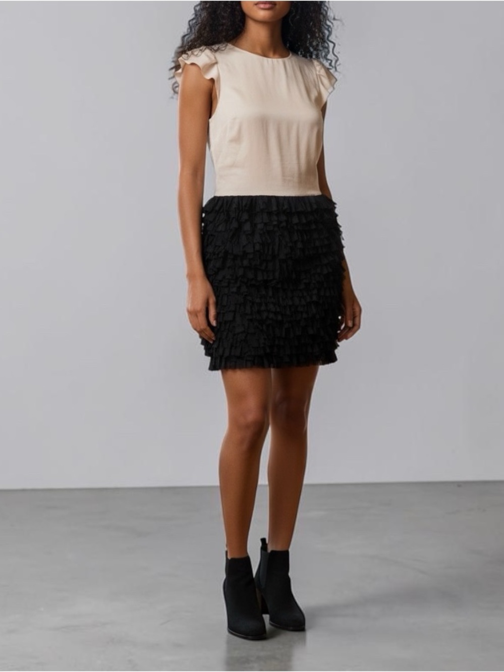 GAP Cream Bodice Black Ruffled Mini Dress